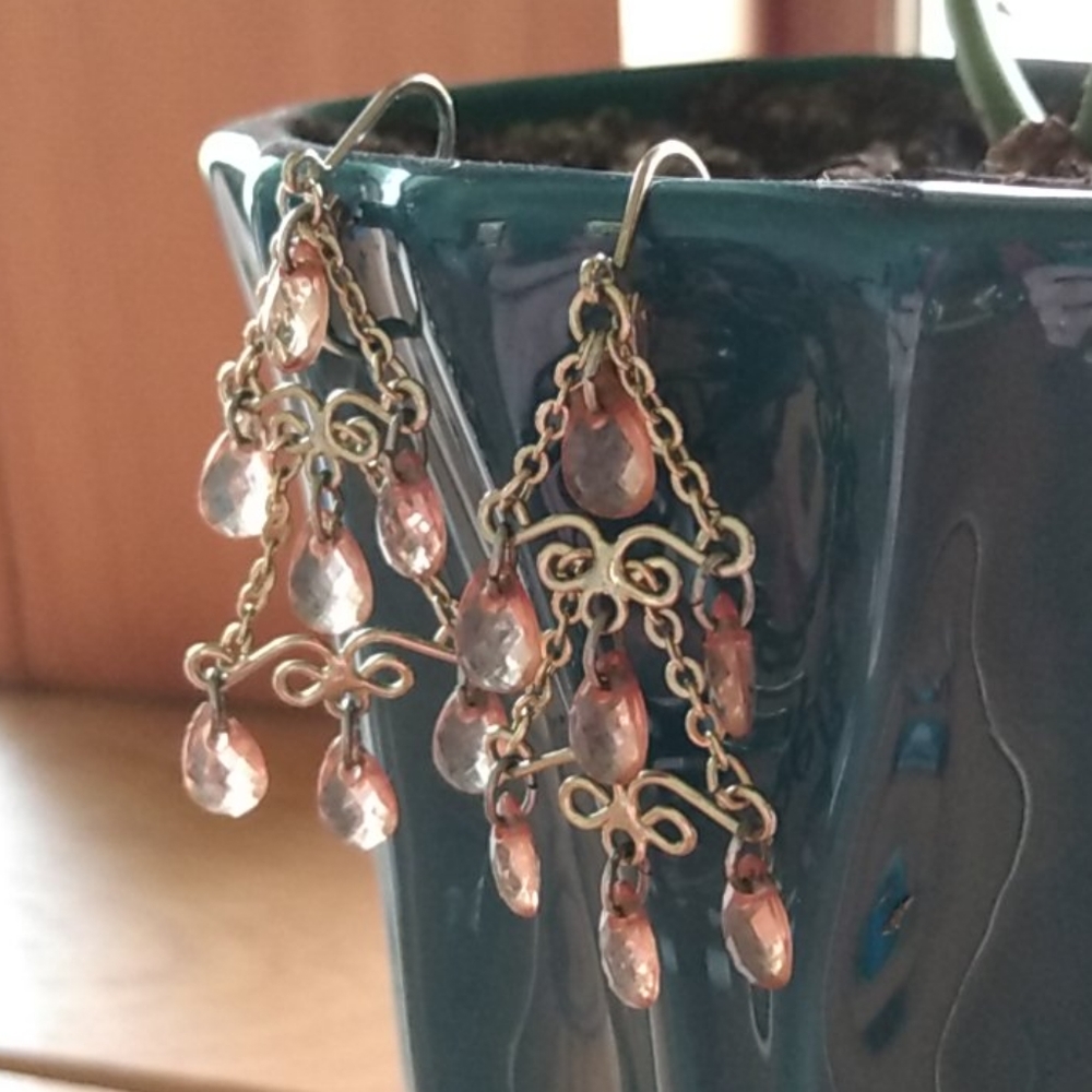 4for$20 Pale Amber Sparkly Chandelier Earrings